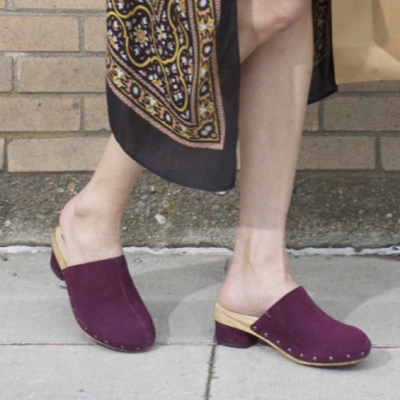 Red Wine Studded Closed Toe Heeled Mule Clog - Picture 2 of 4